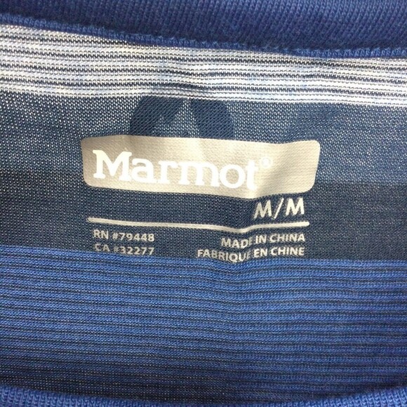 Marmot Mens Red Rock Short Sleeve Stripe T-Shirt Varsity Blue UPF 30 - Picture 10 of 11